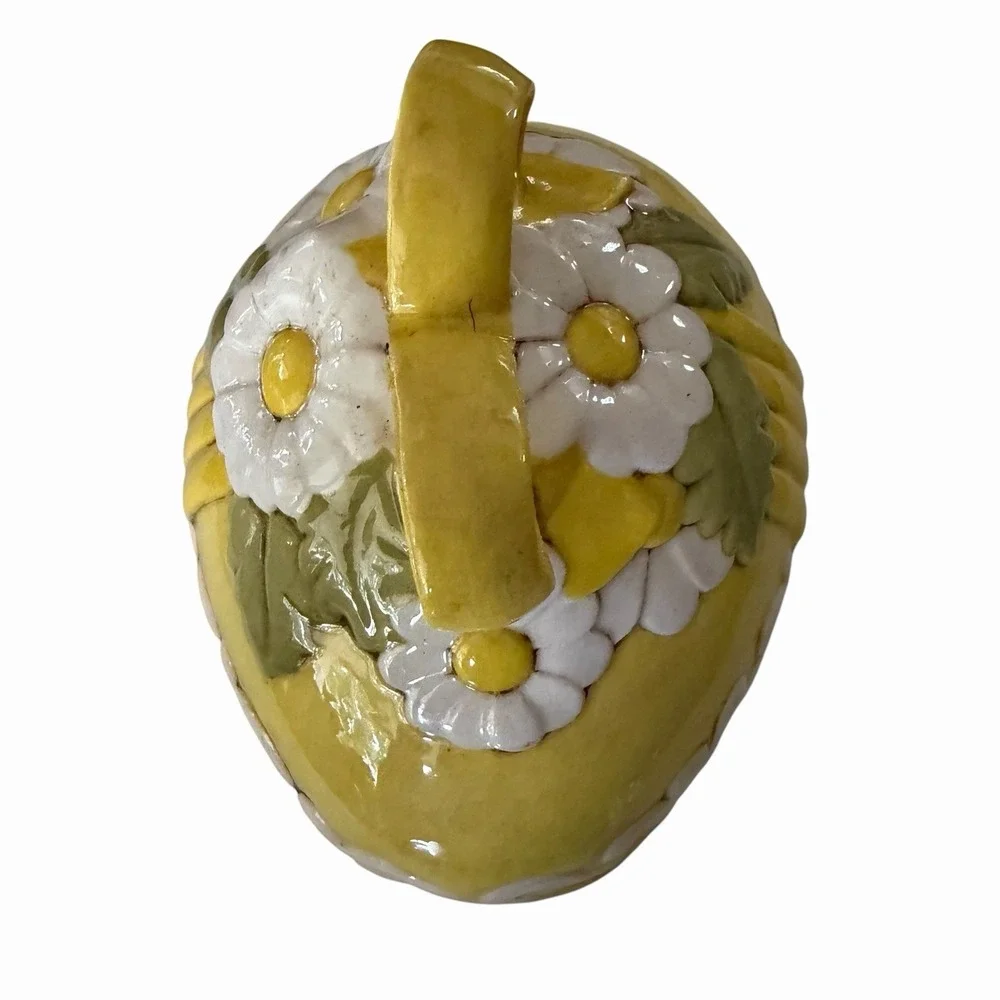 Vintage Atlantic Mold Hand Painted Ceramic Easter Egg Candy Dish Bowl Yellow Bow